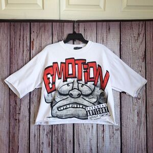 Mixed Emotion Shirt Small Parental Advisory Monster Cropped Streetwear Unisex